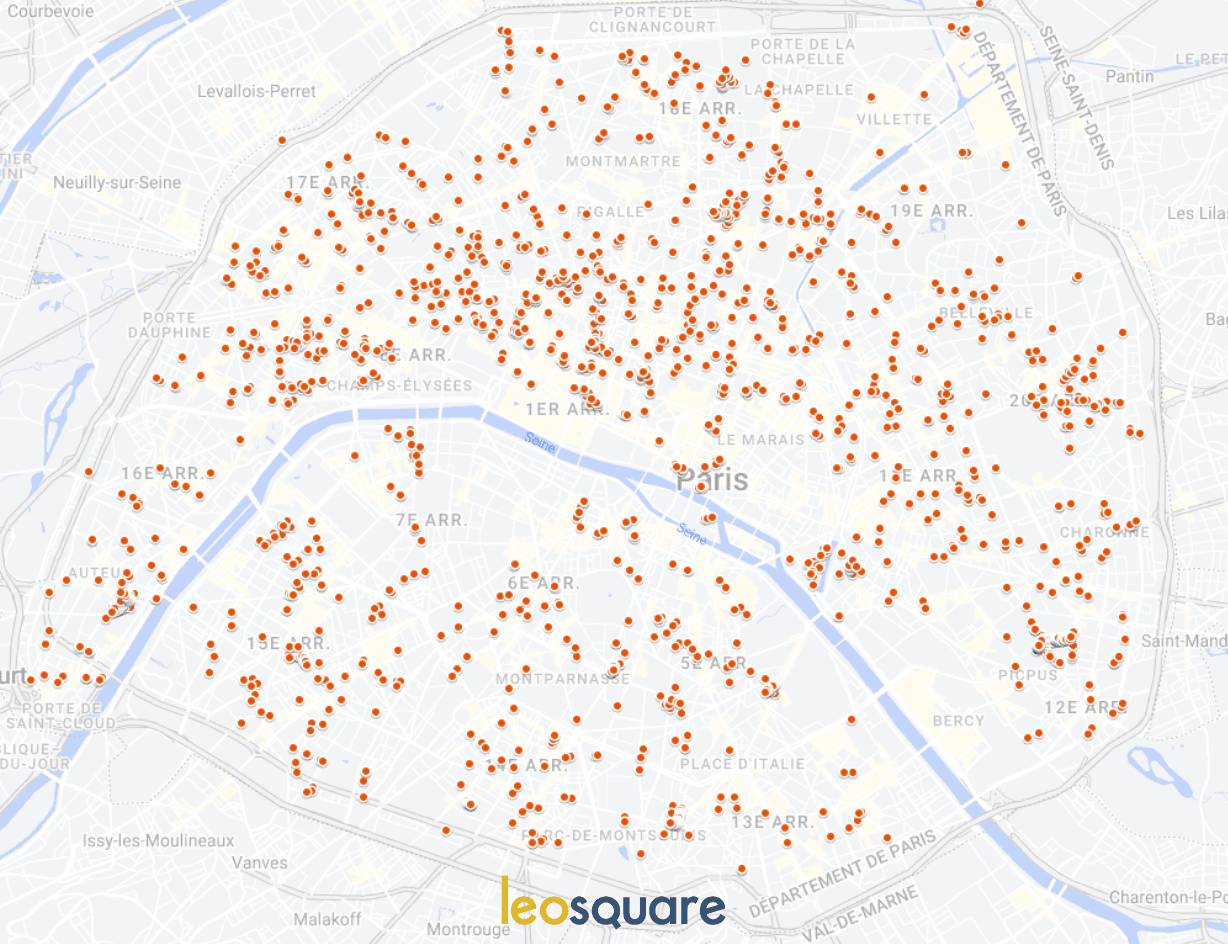 Carte des immeubles pastilles a Paris - PLU Bioclimatique